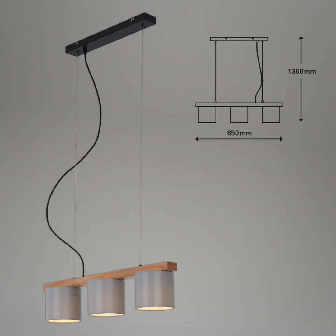 Briloner Wood & Style Hanglamp 4-Lichts - Grijs