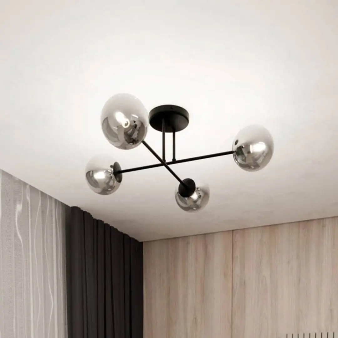 Euluna Plafondlamp 4-Lichts - Staal/Glas - Zwart Grafiet - afbeelding 6 van 6