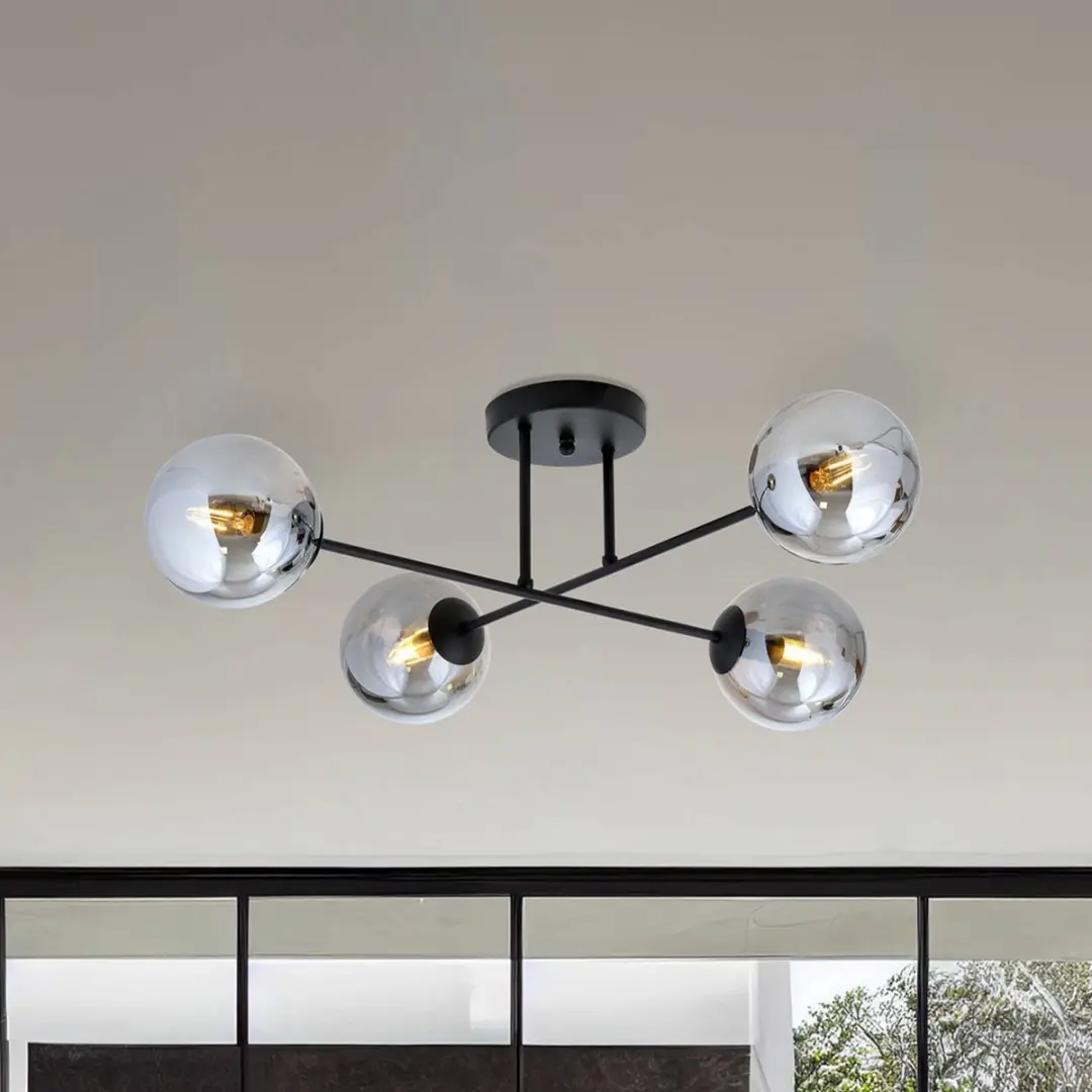 Euluna Plafondlamp 4-Lichts - Staal/Glas - Zwart Grafiet