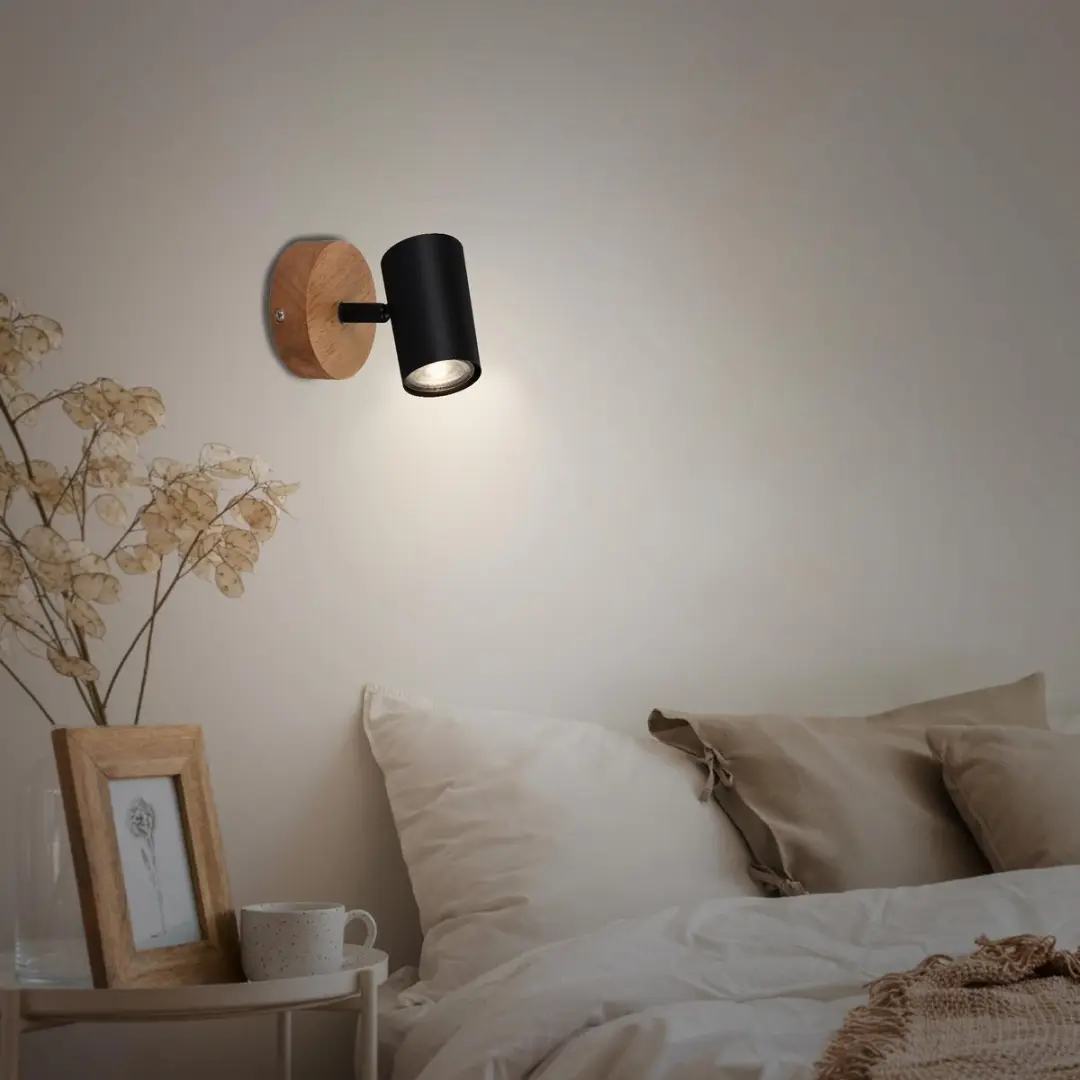Briloner WOOD & STYLE Wandlamp GU10 - 4 Spots - Hout/Metal - Zwart