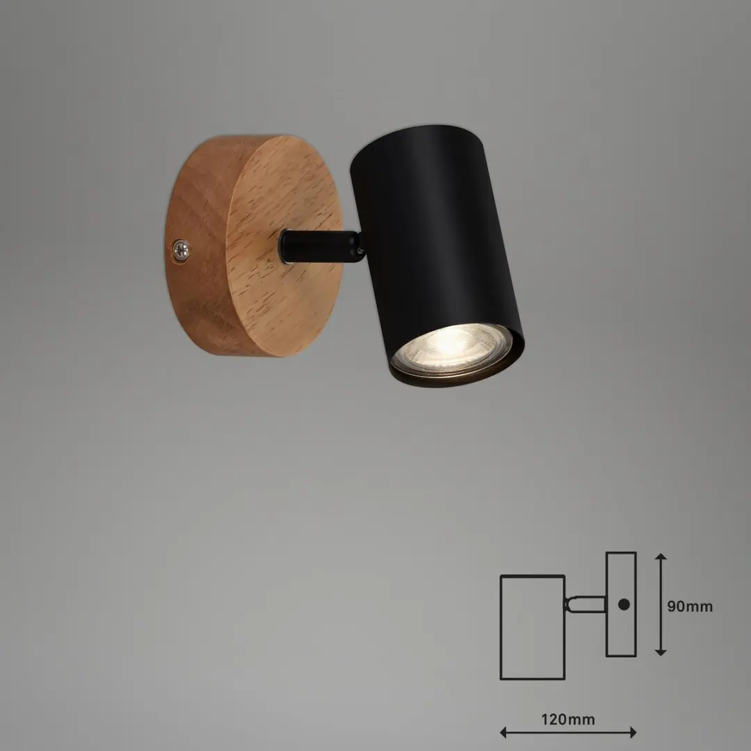 Briloner WOOD & STYLE Wandlamp GU10 - 4 Spots - Hout/Metal - Zwart