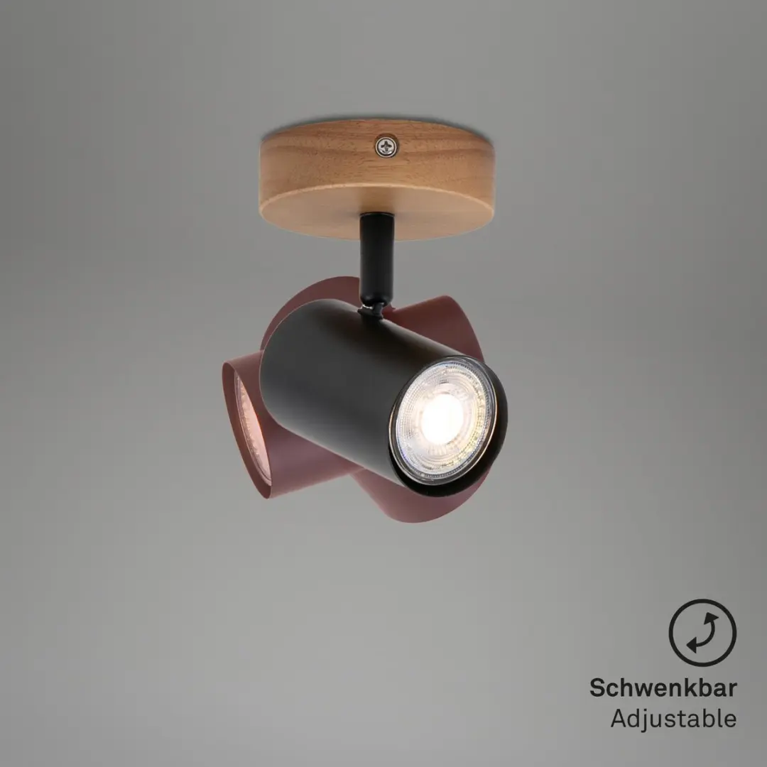 Briloner WOOD & STYLE Wandlamp GU10 - 4 Spots - Hout/Metal - Zwart