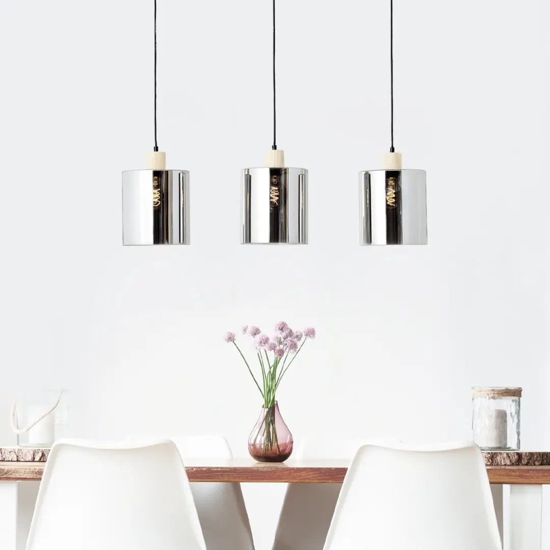 Brilliant Weald 3-vlams Hanglamp - 3x A60 E27 40W - Zwart/Rook/Hout