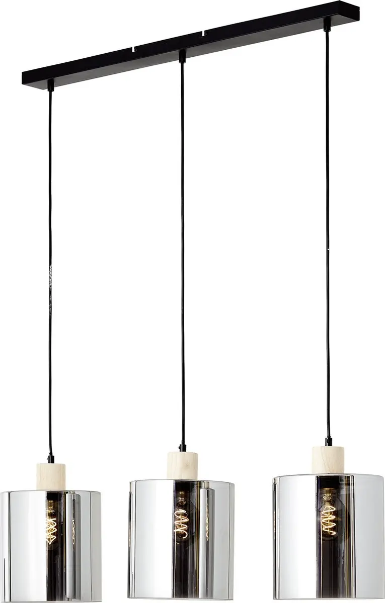Brilliant Weald 3-vlams Hanglamp - 3x A60 E27 40W - Zwart/Rook/Hout