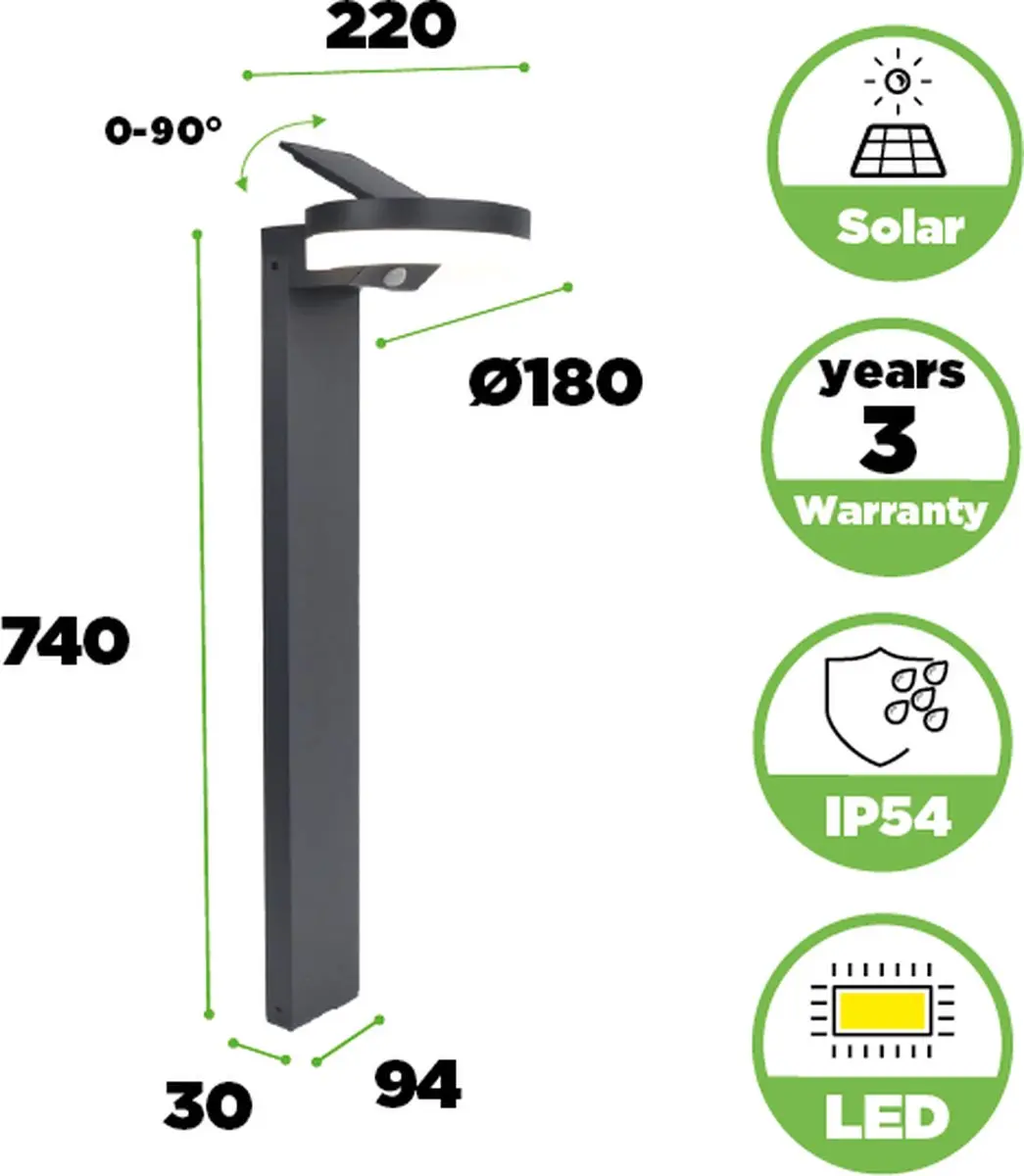 Lutec Runda LED Solar Tuinpaal 1300Lm - Donkergrijs