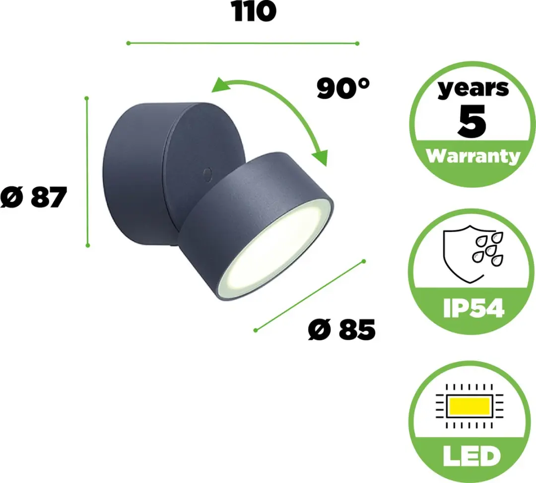 LUTEC Trumpet LED Wandlamp Buiten - 600 Lm - 4000K - Donkergrijs