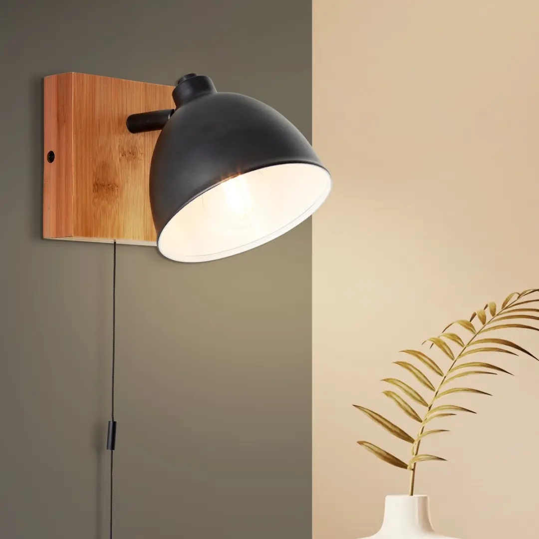 Brilliant Celia Wandlamp E14 28W - Mat zwart/bamboe