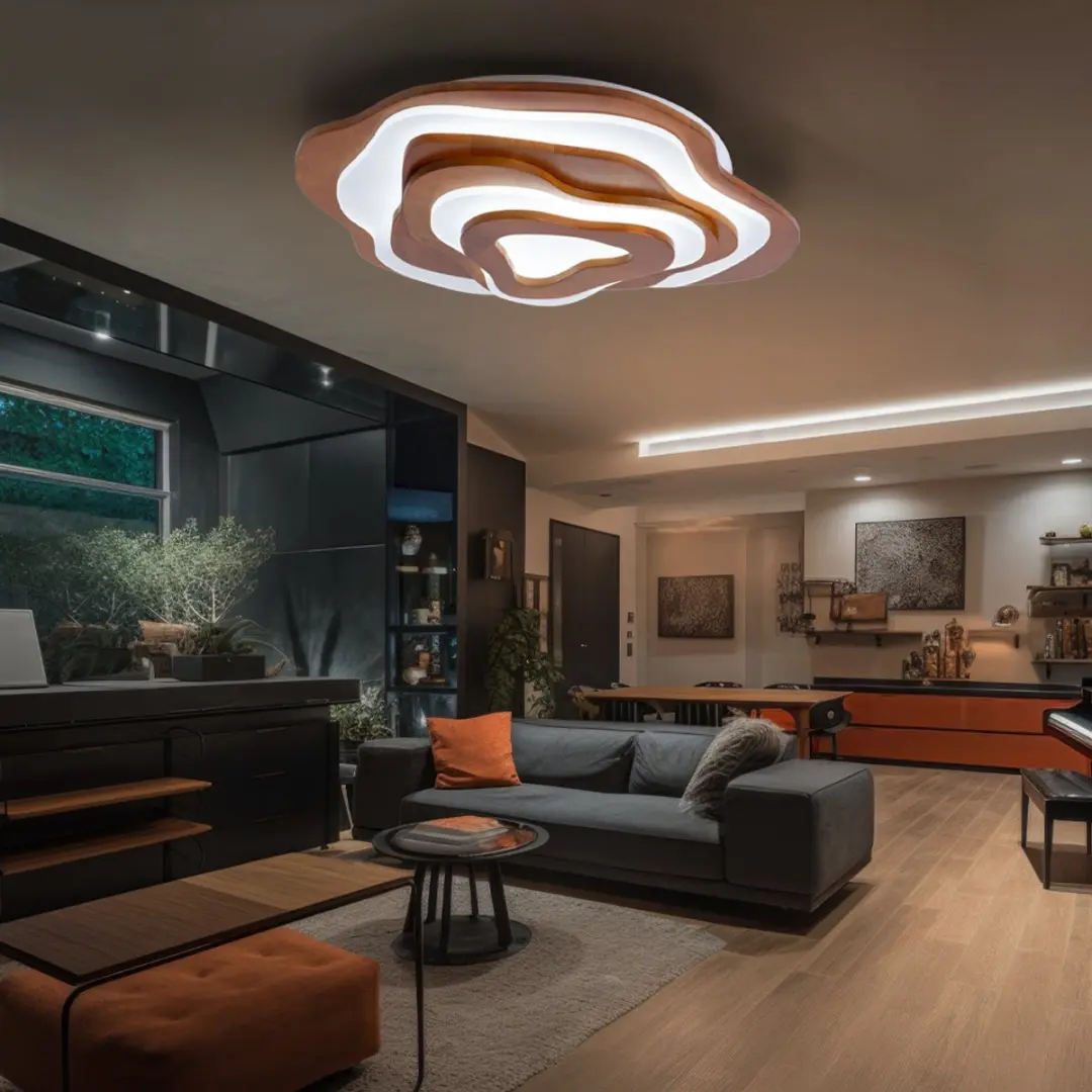 Globo Plafondlamp Hout Bruin Opaal LED 40W 1600lm