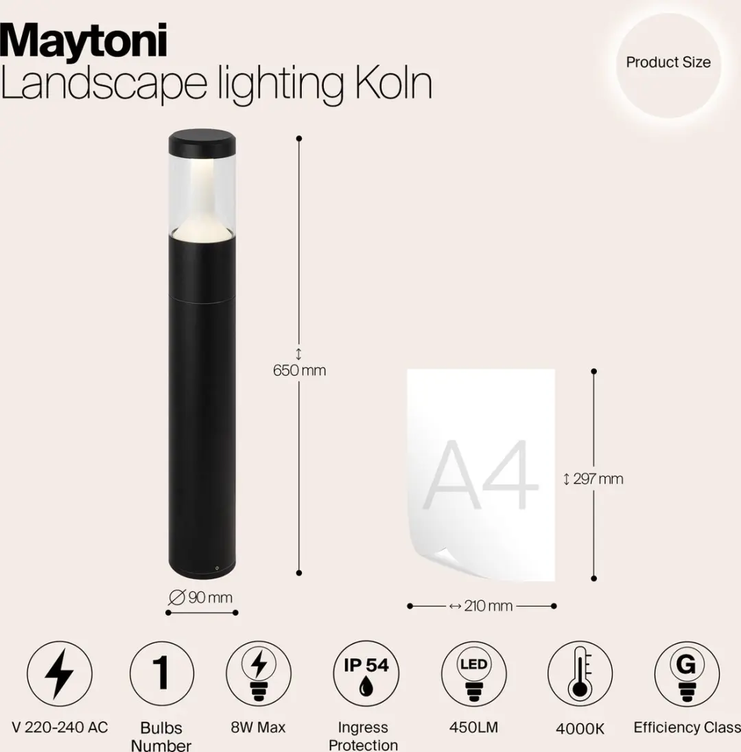 Maytoni Outdoor Koln Landschapsverlichting 8W - Ø9cm - Zwart