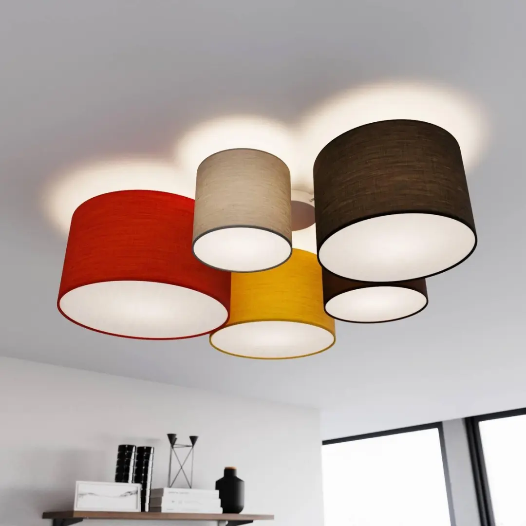 Lindby Plafondlamp 5-Lichts - Ø93cm - Grijs/Bruin/Zwart/Rood/Geel