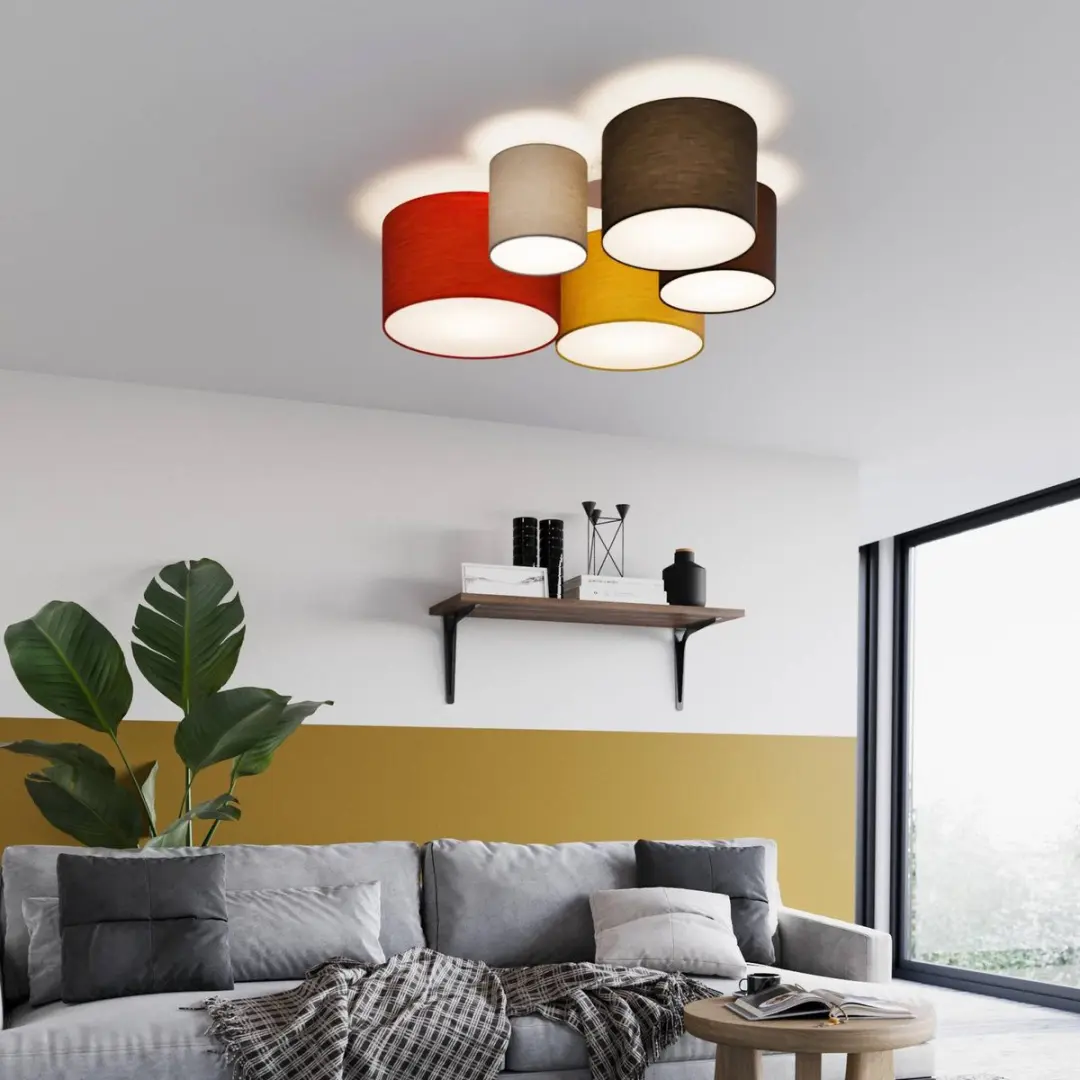 Lindby Plafondlamp 5-Lichts - Ø93cm - Grijs/Bruin/Zwart/Rood/Geel