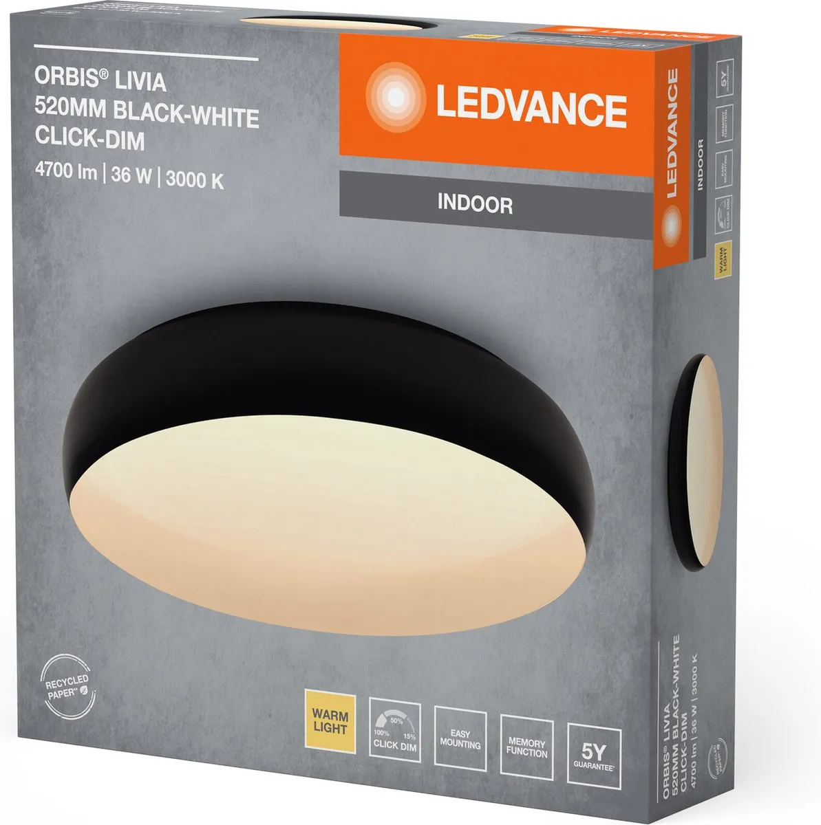 LEDVANCE Orbis Livia Plafondlamp 36W 2400lm - Zwart/Wit