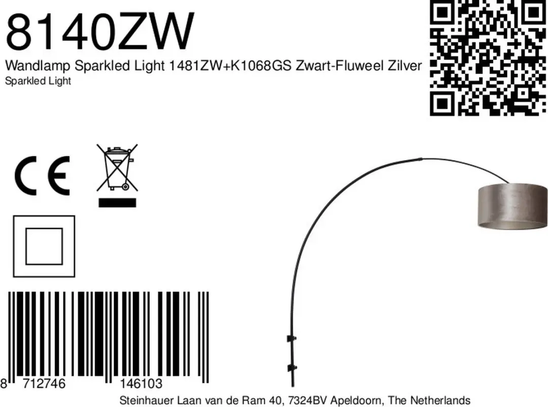 Steinhauer Zwarte Boog Wandlamp - 145cm - Grijs/Zwart - afbeelding 6 van 6