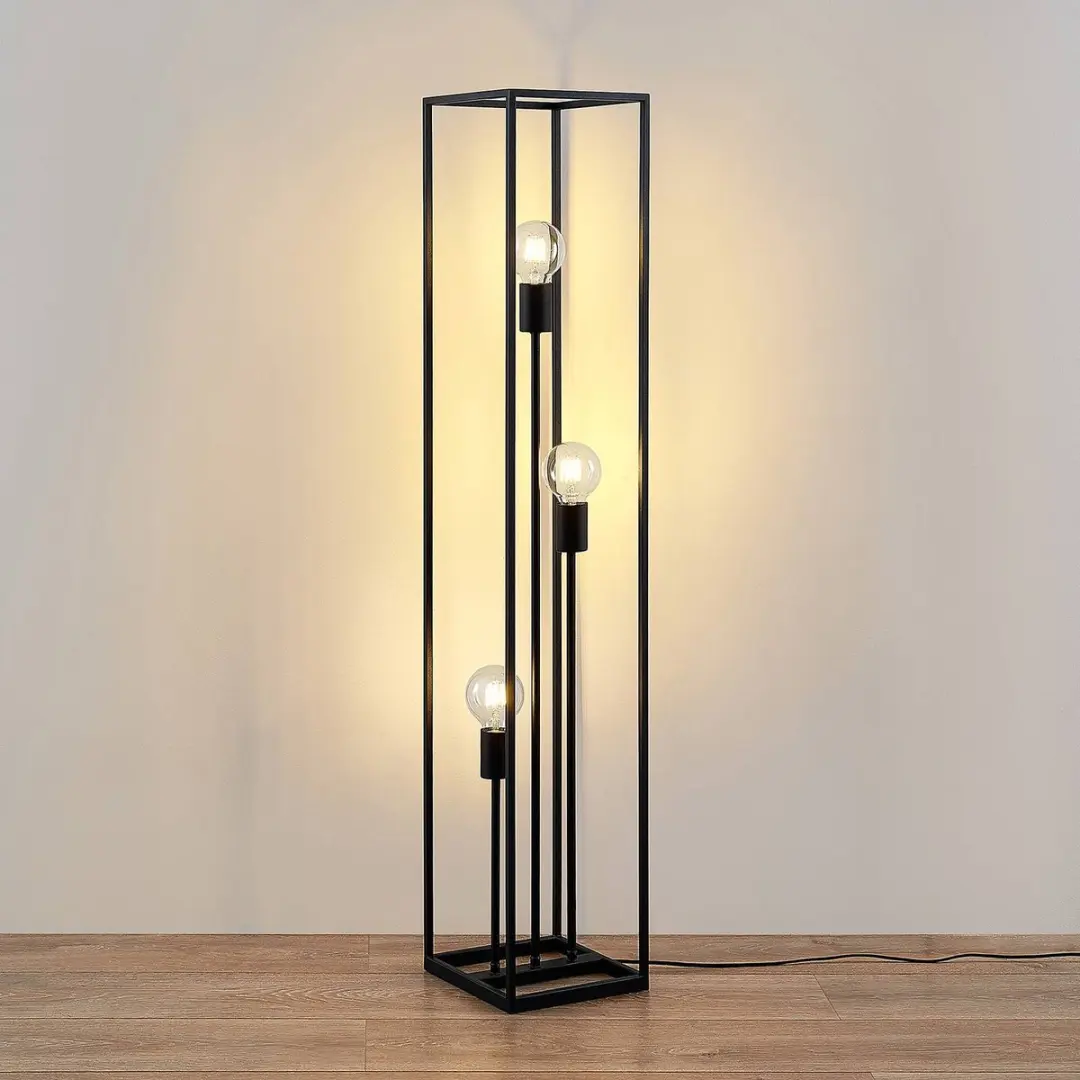 Lindby Vloerlamp 3-licht - Staal - 120cm - Zwart