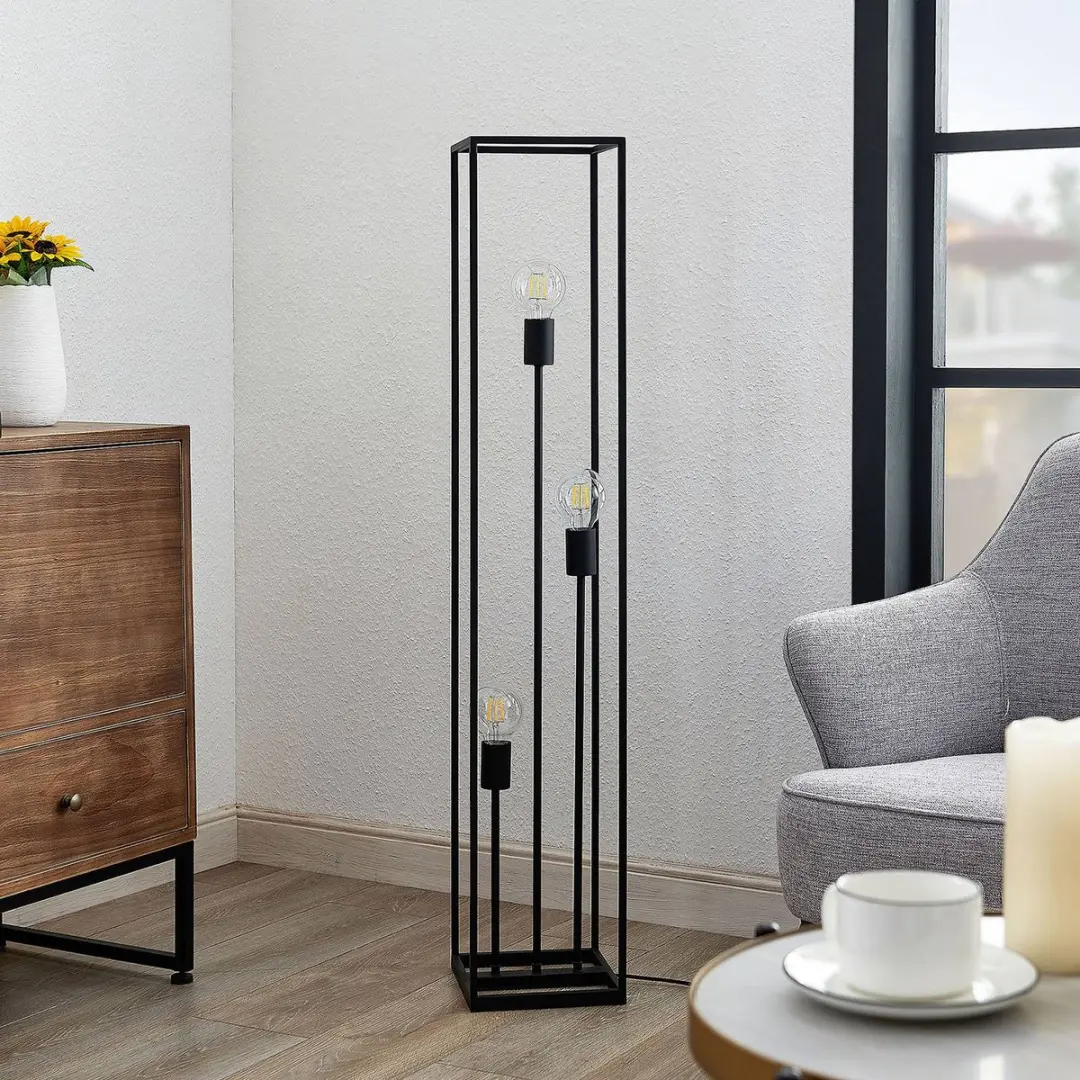 Lindby Vloerlamp 3-licht - Staal - 120cm - Zwart