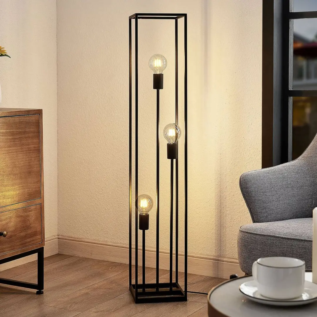 Lindby Vloerlamp 3-licht - Staal - 120cm - Zwart