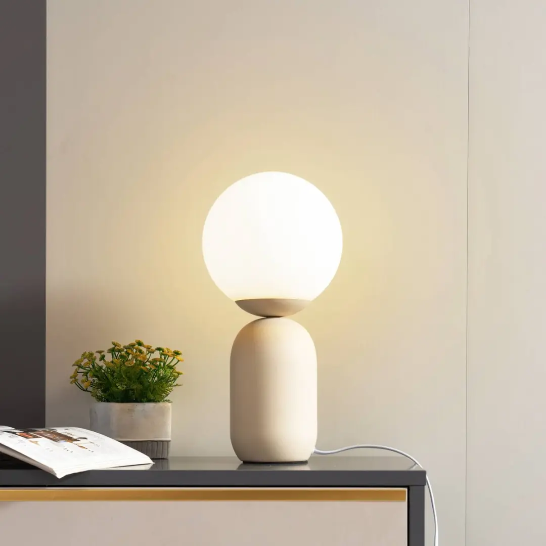 Lindby Tafellamp 1 Licht E27 - 39cm - Wit Mat/Beige