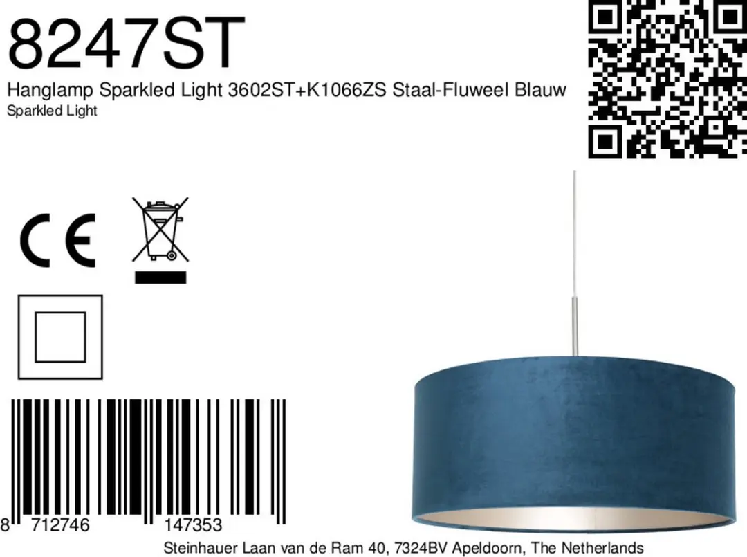 Steinhauer Hanglamp 8247ST Blauw - 1 Lichtpunt - Ø50cm - afbeelding 6 van 6