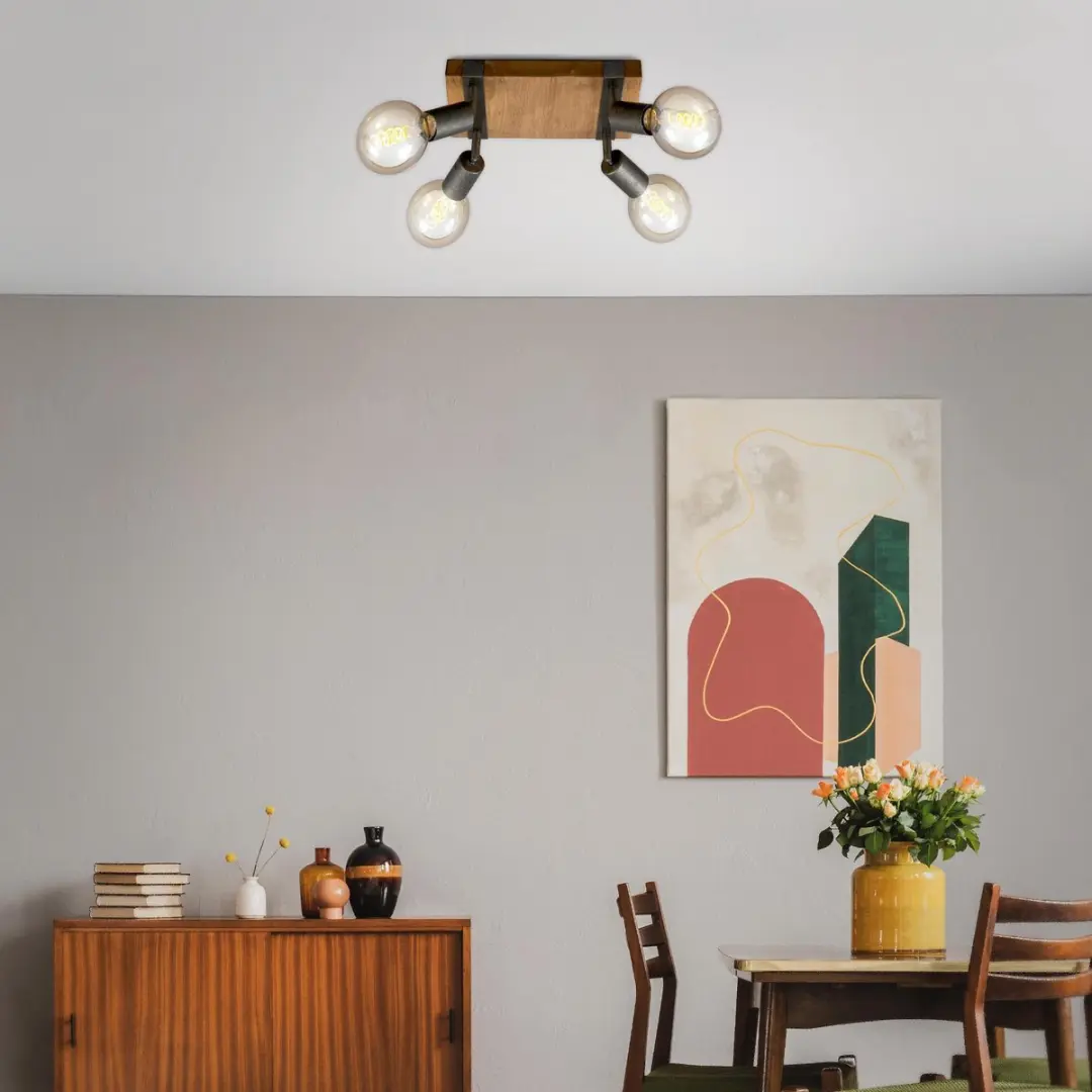 Briloner WOOD BASIC Plafondlamp - 4xE27 - Hout/Zwart