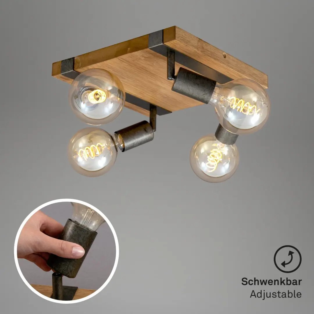 Briloner WOOD BASIC Plafondlamp - 4xE27 - Hout/Zwart