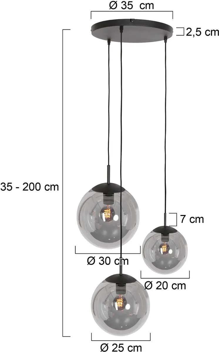 Steinhauer Bollique New 3123ZW Hanglamp - 3 Lichtpunten - Zwart