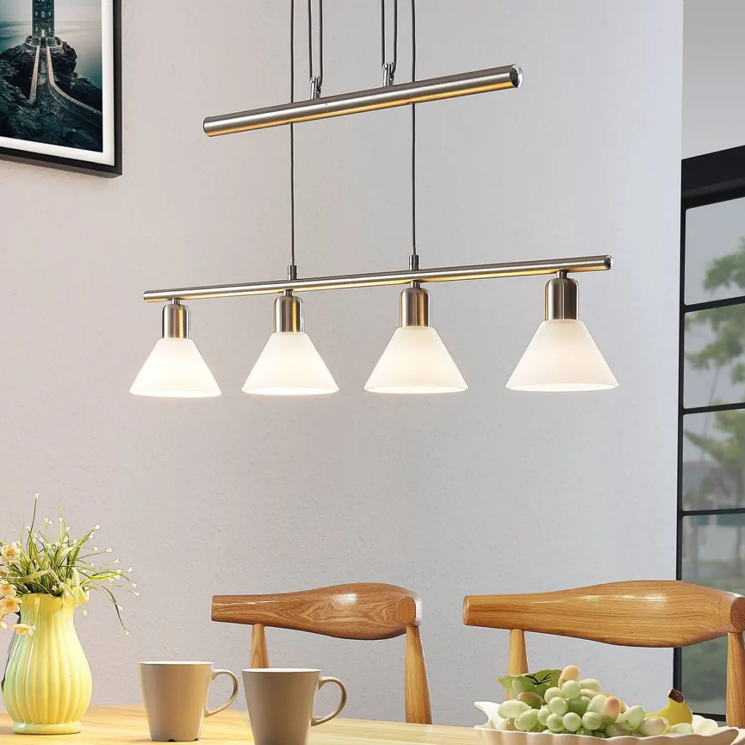 Lindby Delira+ Hanglamp 4-lichts - 12,5cm Glas - Wit/Nikkel