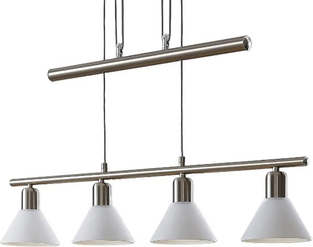 Lindby Delira+ Hanglamp 4-lichts - 12,5cm Glas - Wit/Nikkel