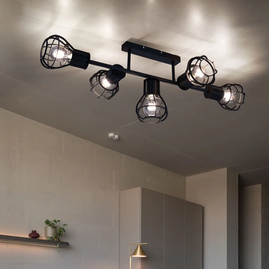 Globo Plafondlamp Kooilook 5 Vlammen - 5x E27 - 90x37x30cm Zwart
