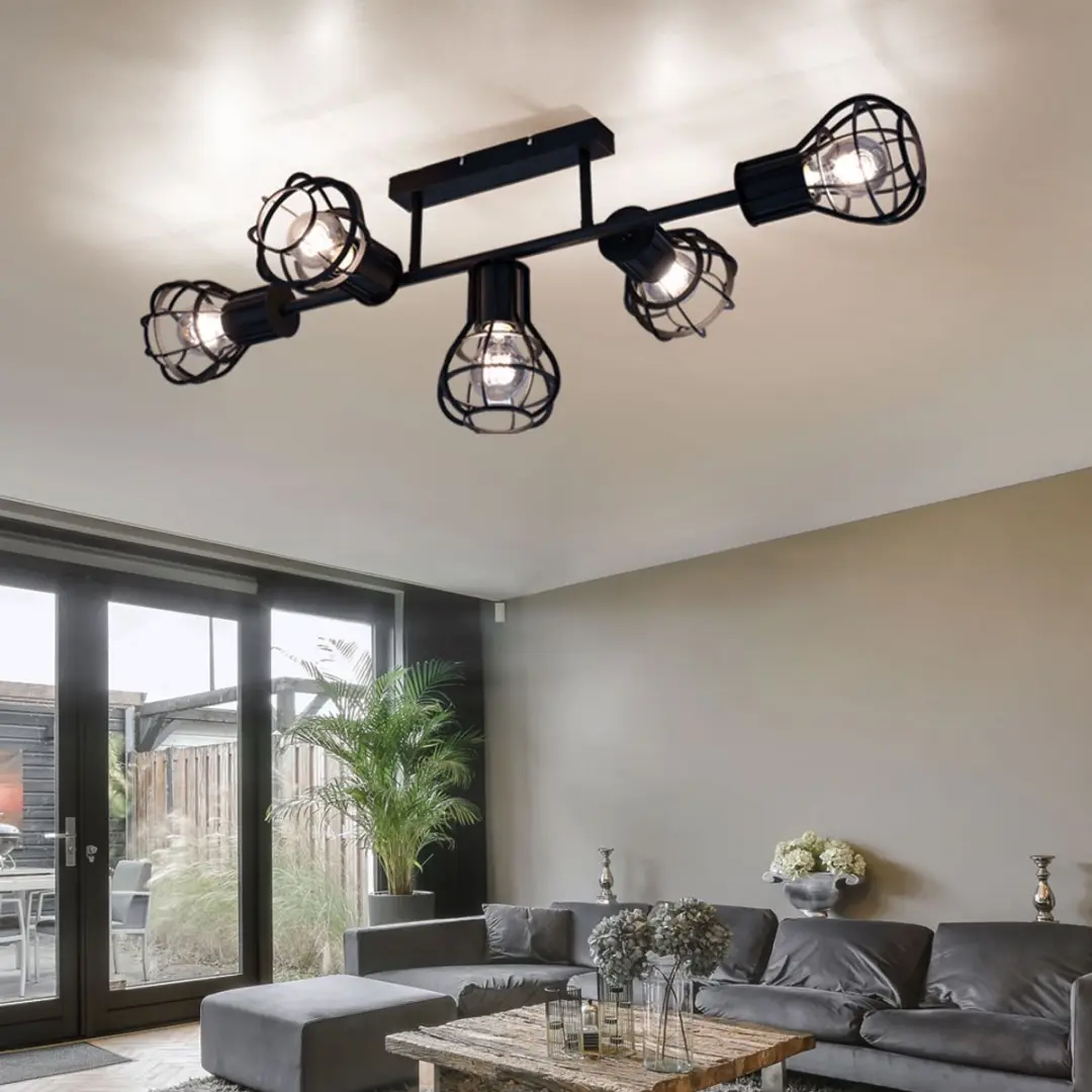 Globo Plafondlamp Kooilook 5 Vlammen - 5x E27 - 90x37x30cm Zwart