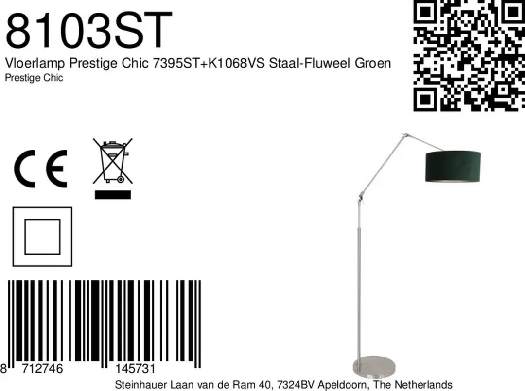 Steinhauer Prestige Chic Vloerlamp - Staalkleur Groen - afbeelding 6 van 6