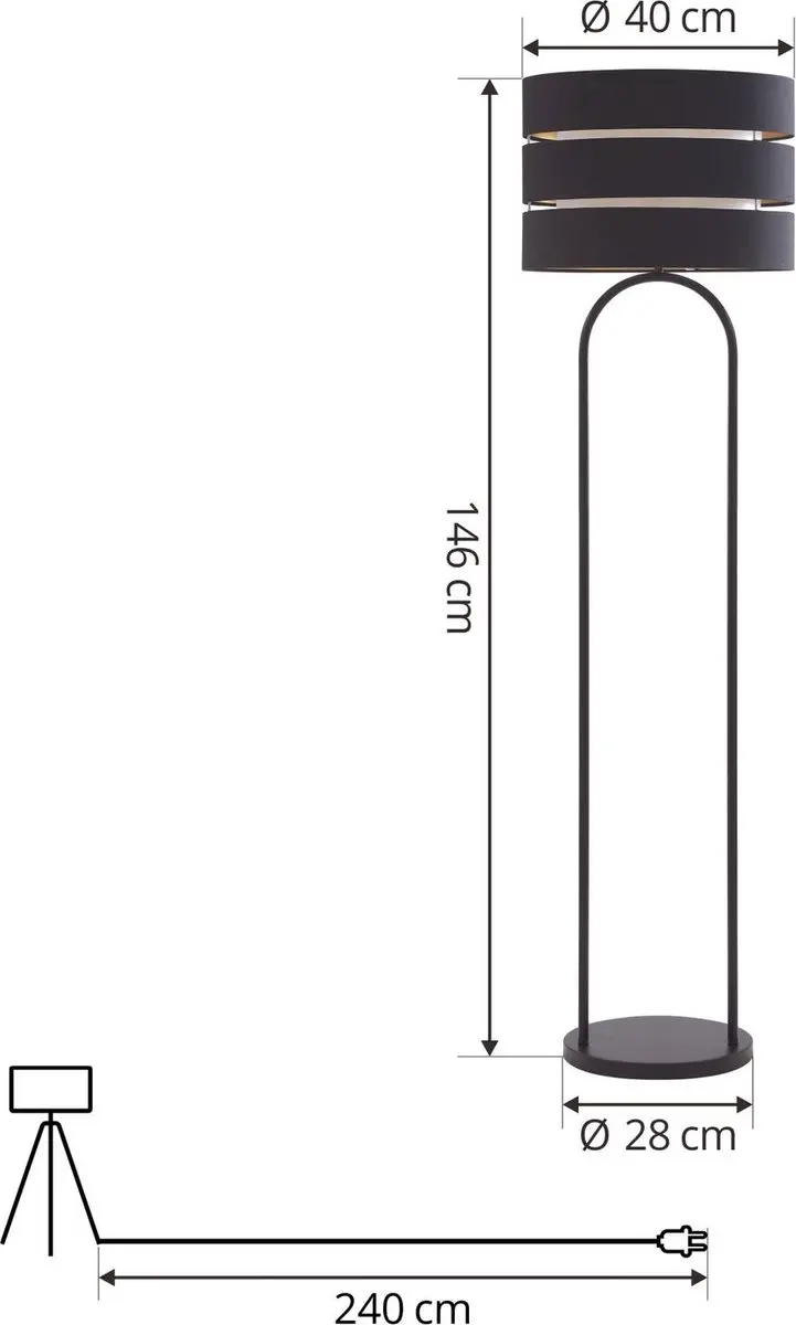 Lindby Vloerlamp 1 Licht E27 - 146cm - Zwart/Goud - afbeelding 6 van 6