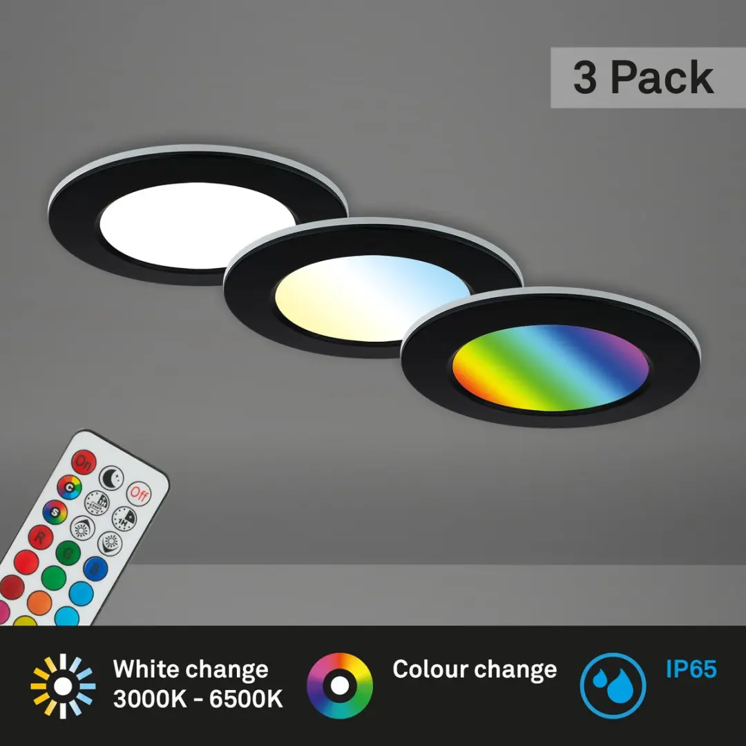 Briloner LED Inbouwarmatuur RGBW 3x Ø9,2cm - IP65 - Zwart