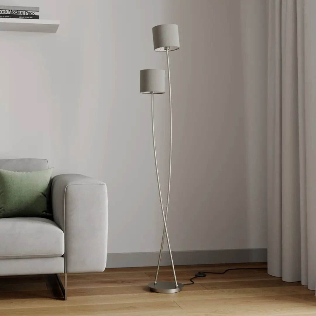 Lucande Vloerlamp 2-lichts Taupe Nikkel Gesatineerd 153cm