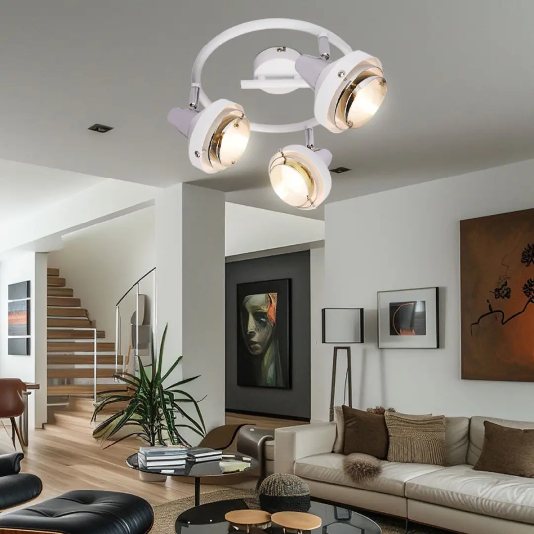 Globo Plafondlamp Chroom Wit - 3x E14 - 25x17,5cm