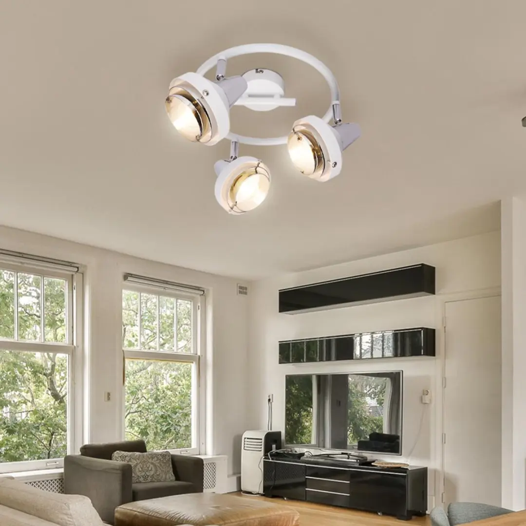 Globo Plafondlamp Chroom Wit - 3x E14 - 25x17,5cm - afbeelding 6 van 6