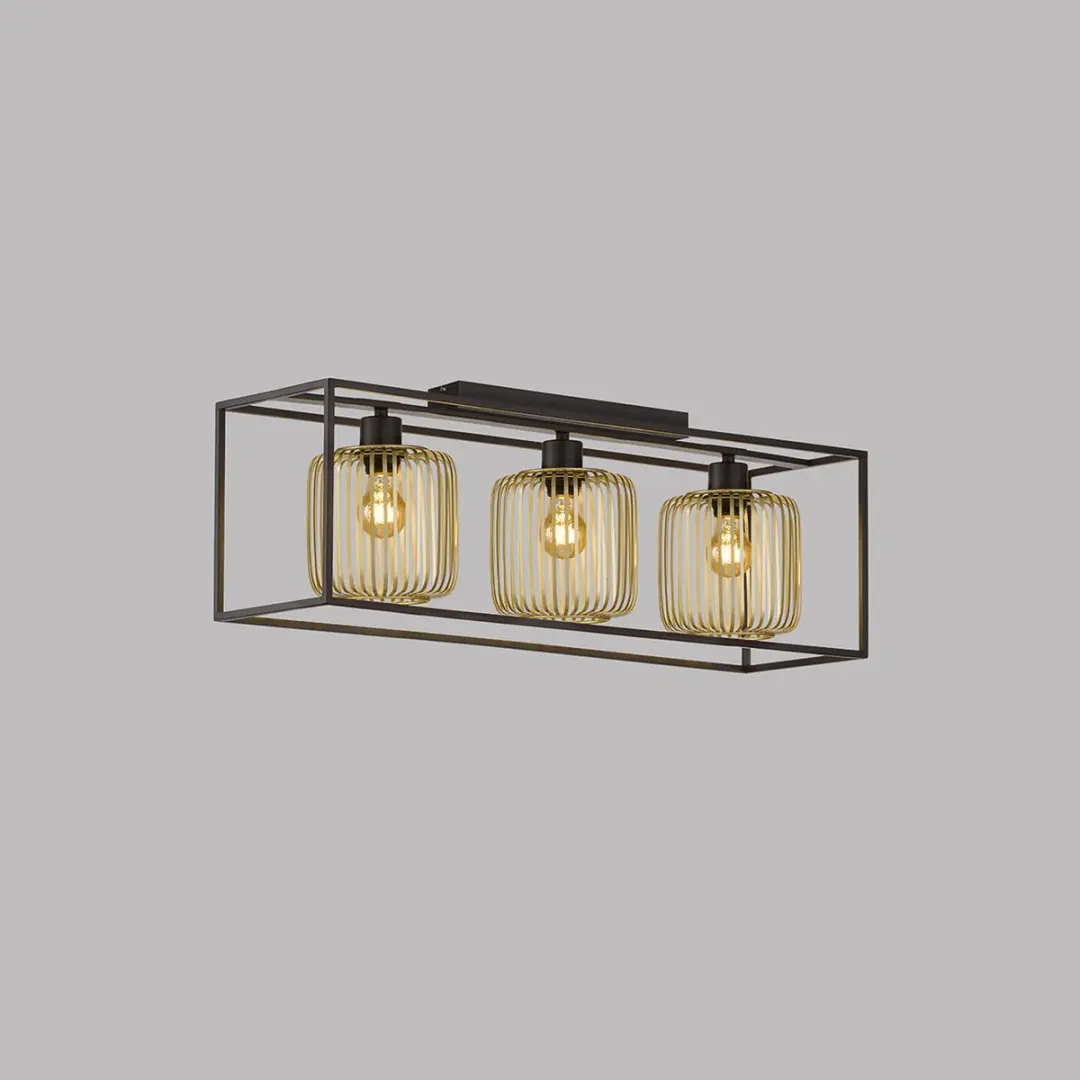 Fischer & Honsel Caydo Plafondlamp 3x E27 - 83cm Zwart/Goud