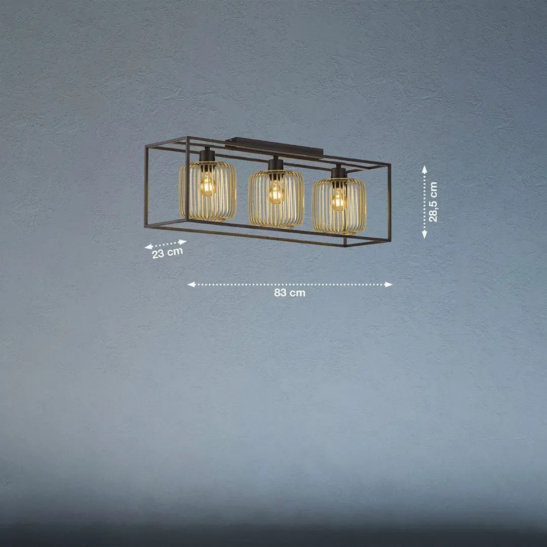 Fischer & Honsel Caydo Plafondlamp 3x E27 - 83cm Zwart/Goud