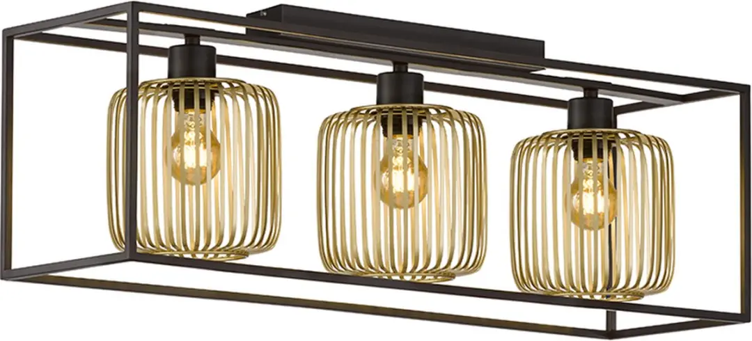 Fischer & Honsel Caydo Plafondlamp 3x E27 - 83cm Zwart/Goud