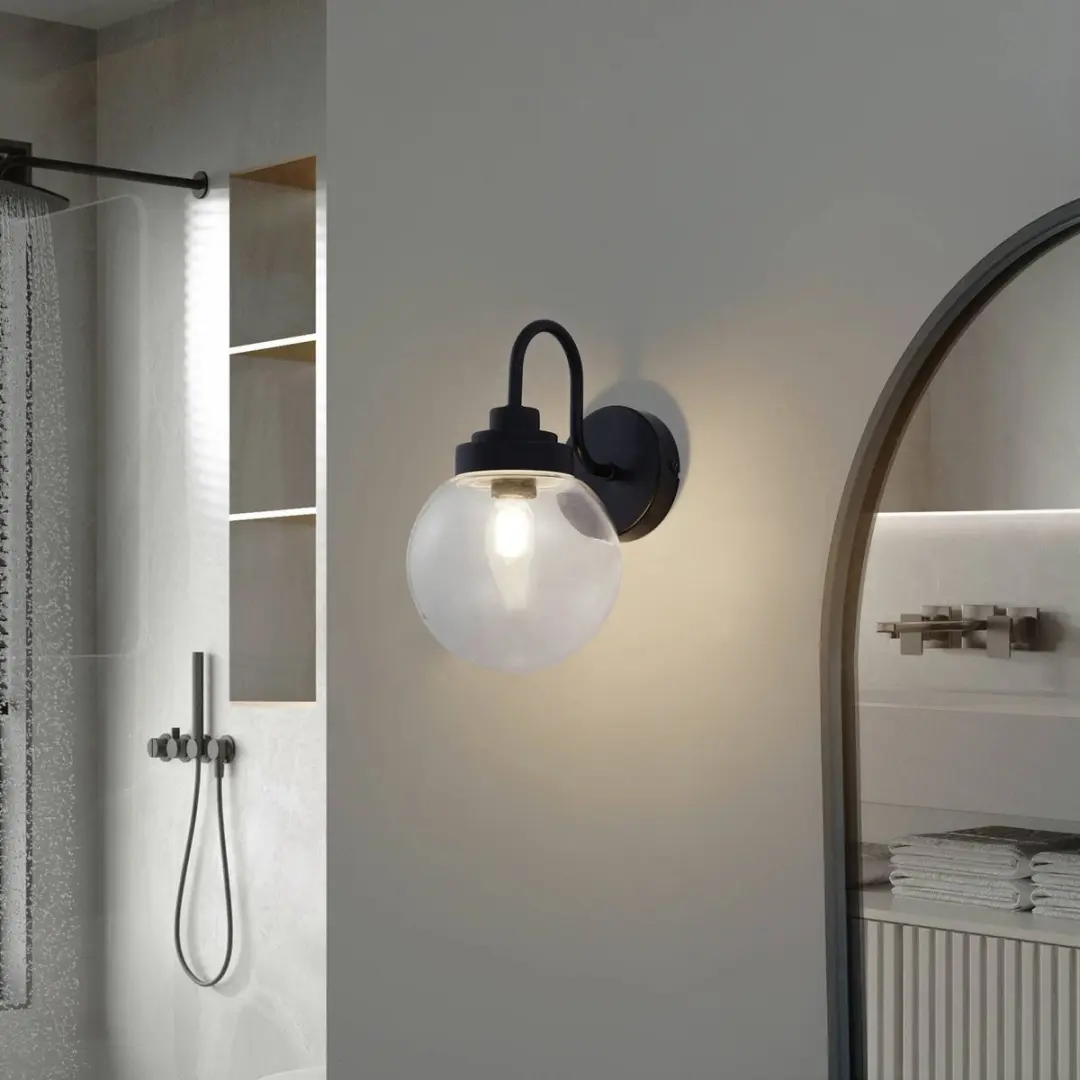 Lucande Wandlamp Glas Staal E14 - 10W - Zwart - afbeelding 6 van 6