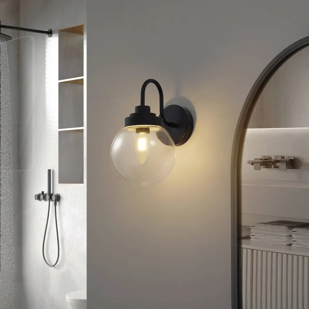 Lucande Wandlamp Glas Staal E14 - 10W - Zwart