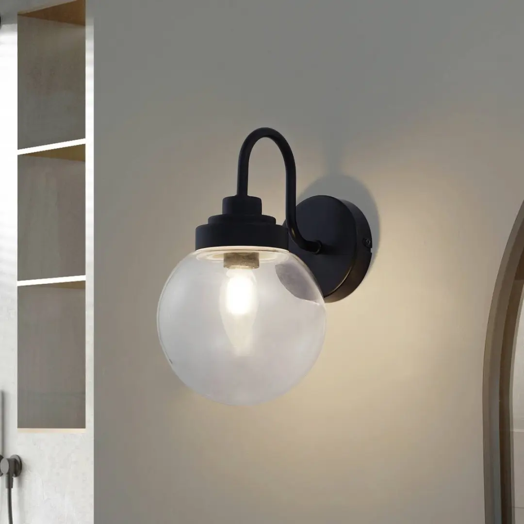 Lucande Wandlamp Glas Staal E14 - 10W - Zwart