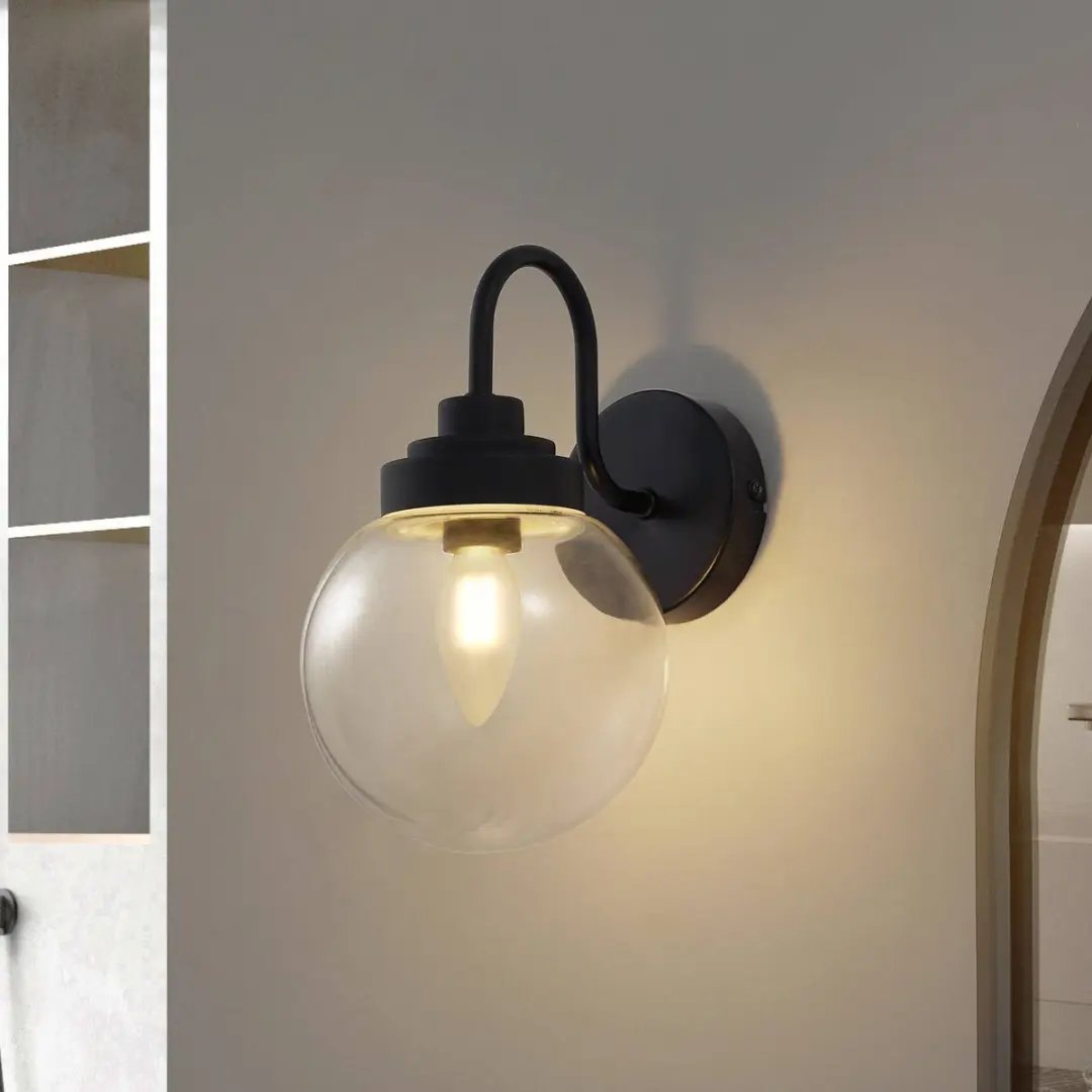 Lucande Wandlamp Glas Staal E14 - 10W - Zwart
