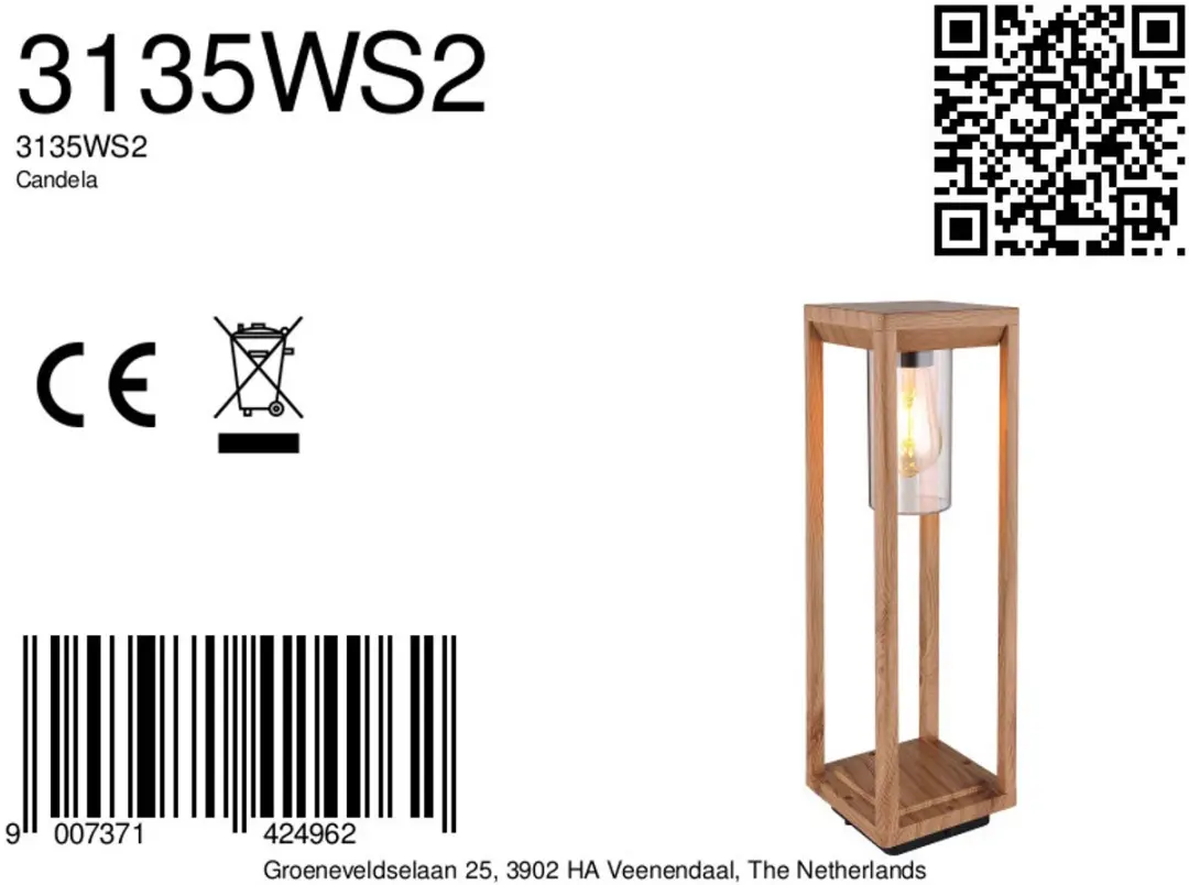 Globo Candela Vloerlamp - Naturel - Ø15cm