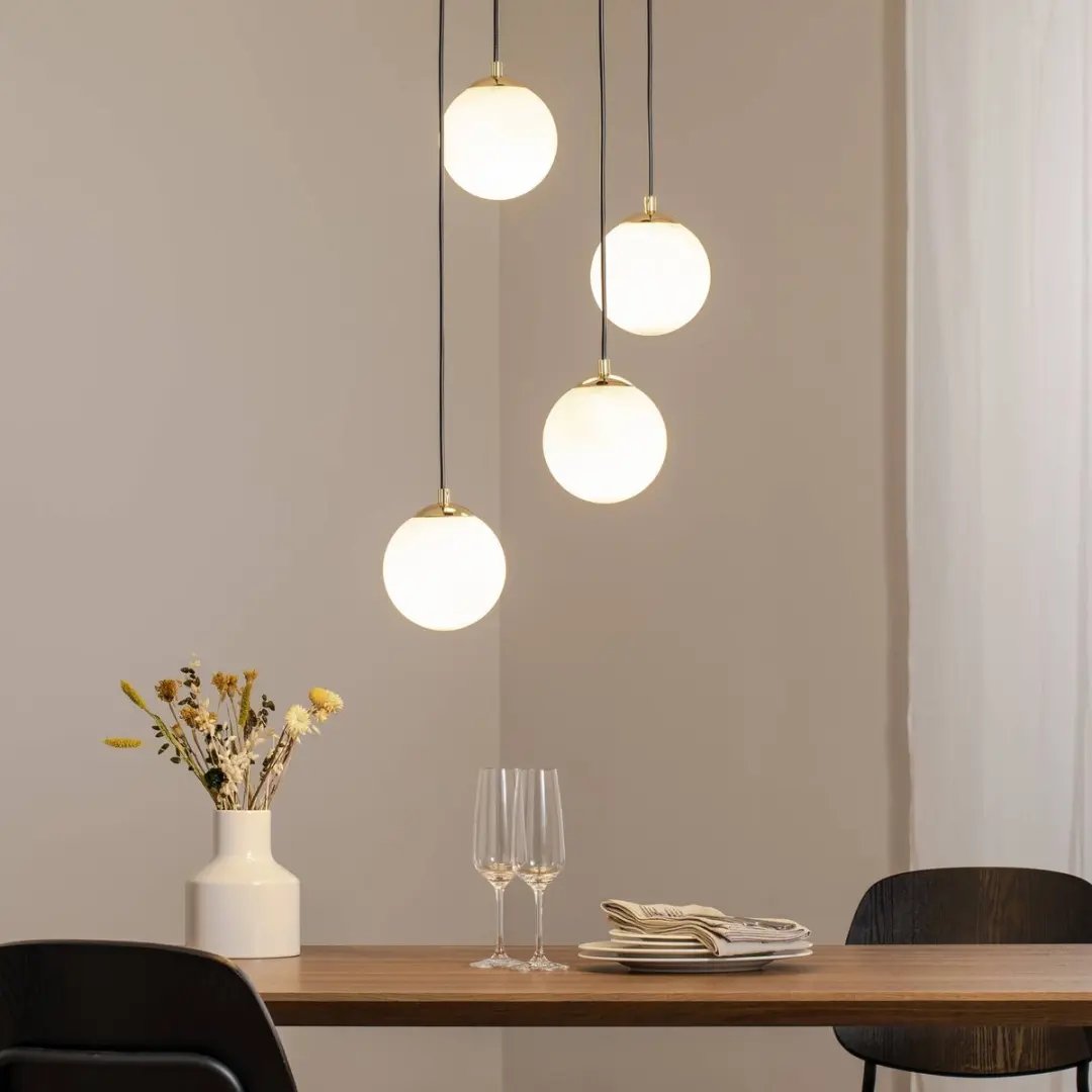 Euluna Hanglamp 4-Lichts Staal Glas - Zwart/Wit Opaal