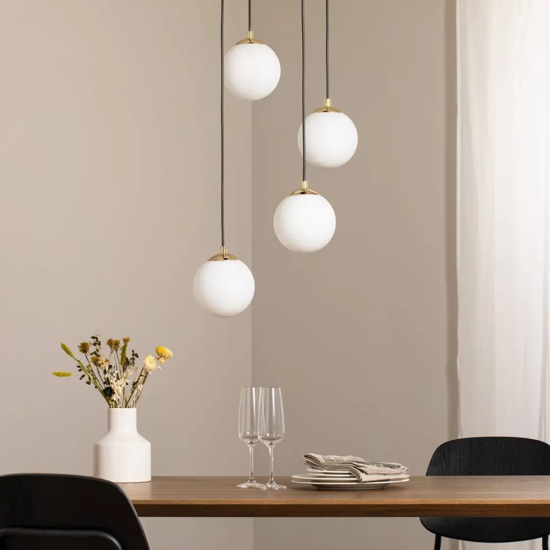 Euluna Hanglamp 4-Lichts Staal Glas - Zwart/Wit Opaal