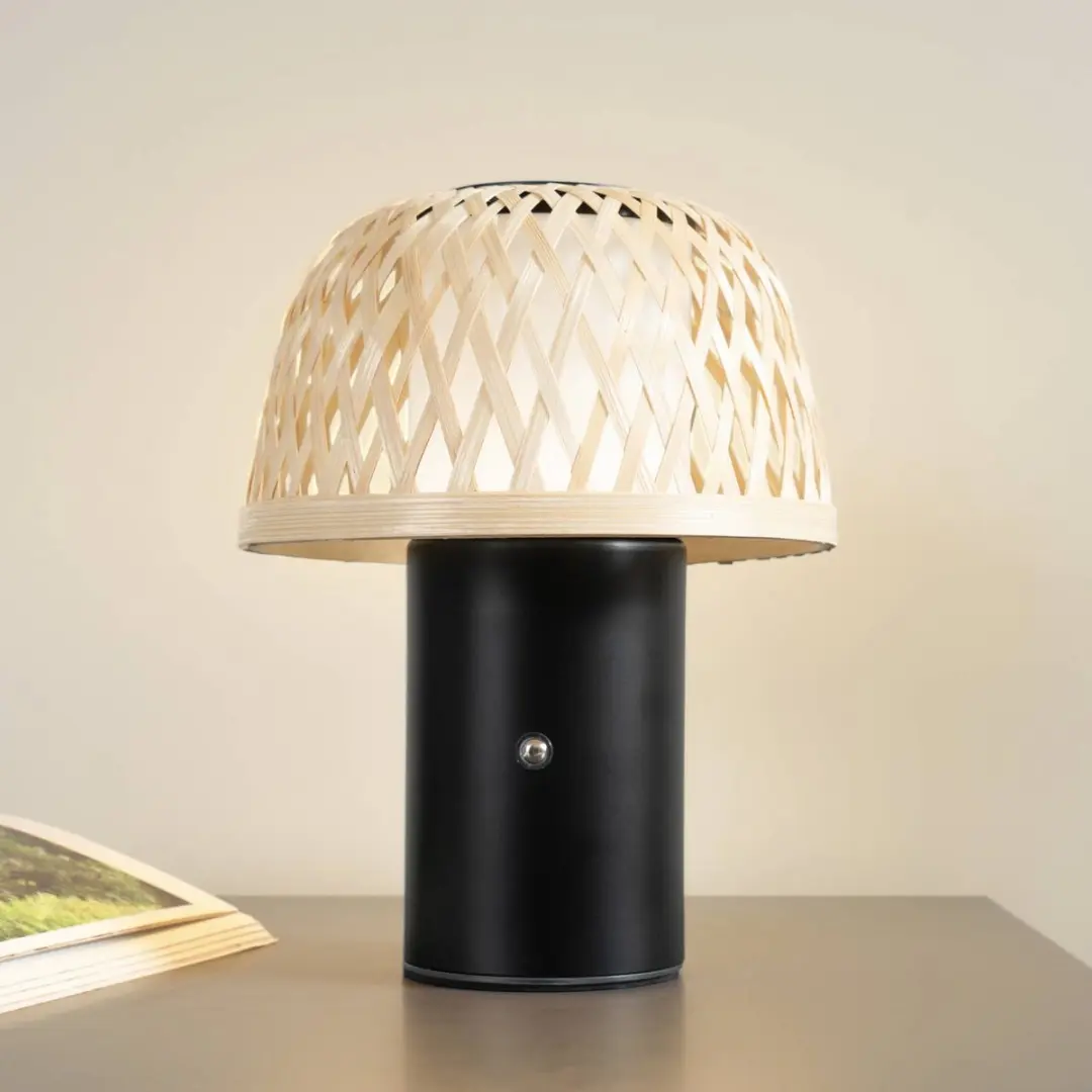 Lindby LED Tafellamp Bamboe - 1 Lichtpunt - 250K - Licht Hout/Zwart/Wit