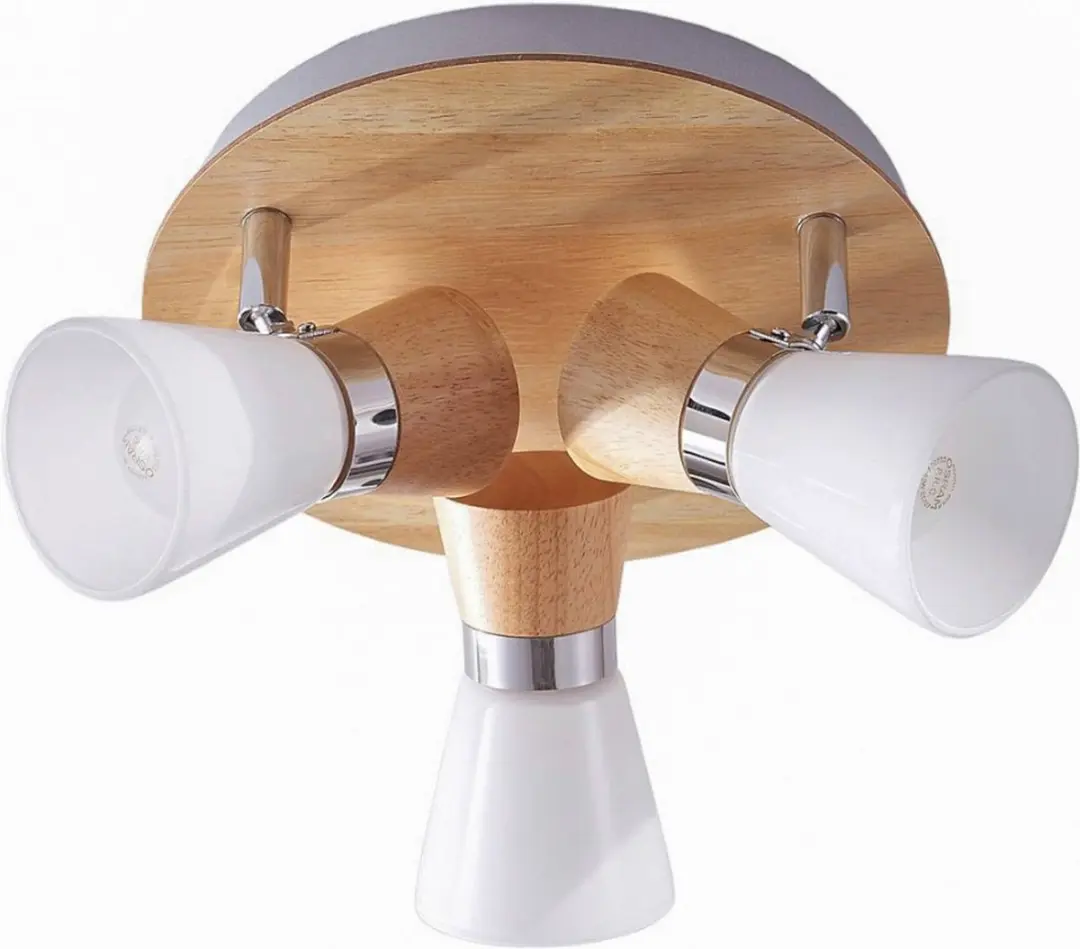 Lindby Plafondlamp Hout 3-Lichts - Ø26cm - Wit/Licht Hout/Chroom