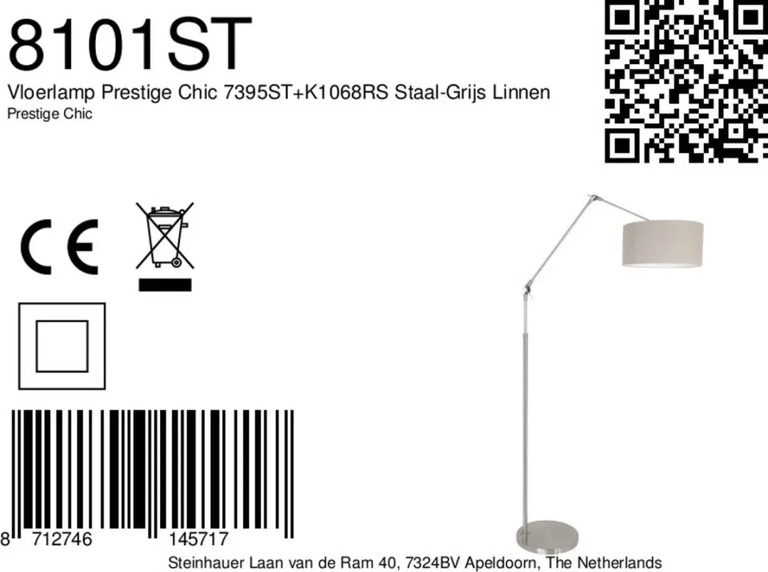 Steinhauer Prestige Chic 8101ST Vloerlamp - Grijs - afbeelding 6 van 6