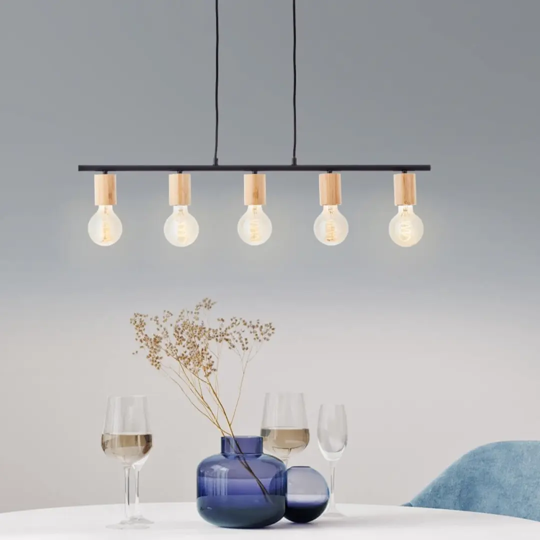 Brilliant Kerry Hanglamp 5x A60 40W - Zwart/Hout