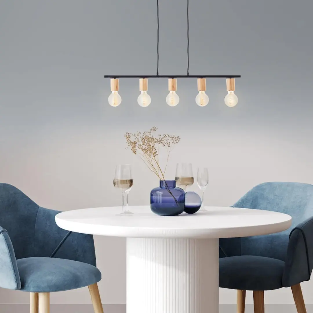 Brilliant Kerry Hanglamp 5x A60 40W - Zwart/Hout